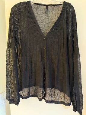 Black Sheer Button-Front Women’s Blouse
